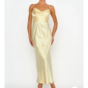 Selfie Leslie Cowl Bust Waist Tie Dress/Gown in yellow